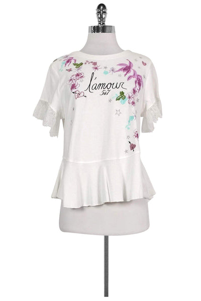 Current Boutique-Cinq a Sept - White Cotton Graphic T-Shirt Sz XS/S