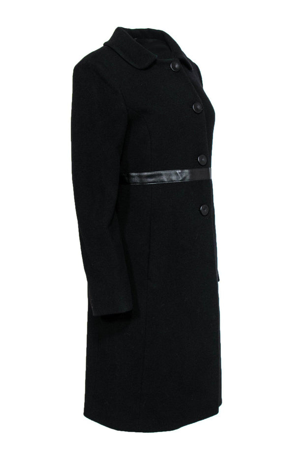 Current Boutique-Cinzia Rocca - Black Wool Overcoat w/ Leather Trim Sz 10