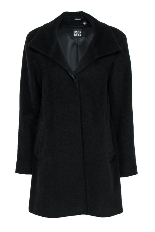 Current Boutique-Cinzia Rocca - Black Wool Wide Collared Overcoat Sz 6