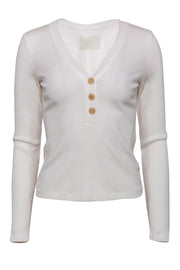 Current Boutique-Citizens of Humanity - White Ribbed Long Sleeve Henley-Style "Scarlett" Top Sz S