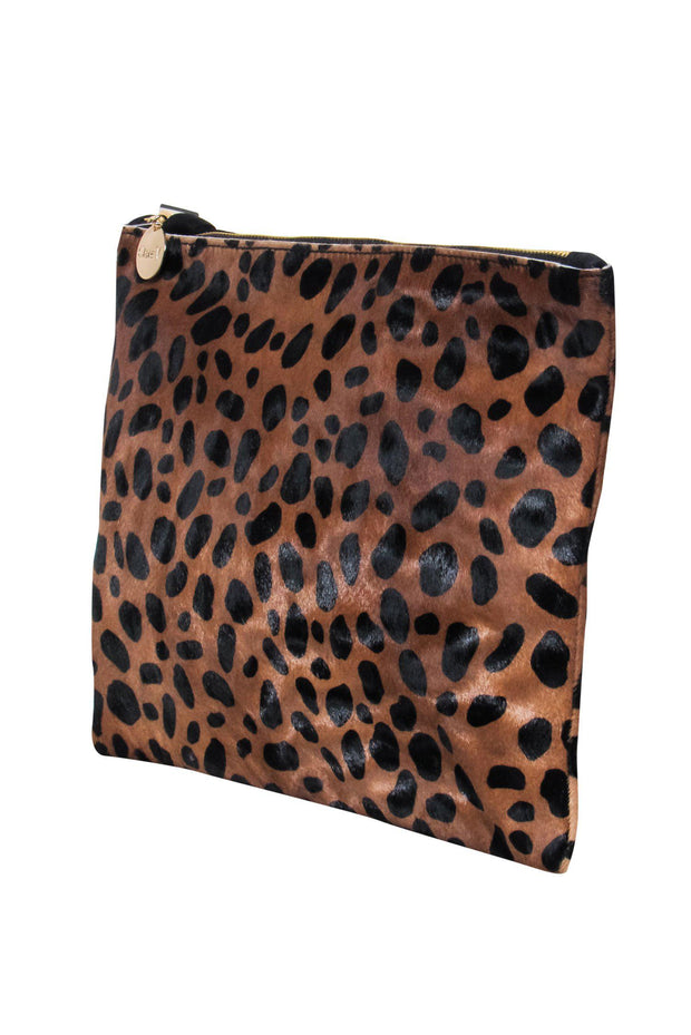 Clare V. Leopard Ponyhair-Trimmed Leather Shoulder Bag - Black