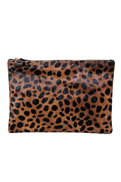 Current Boutique-Clare V. - Black & Brown Ponyhair Leopard Spotted Zipper Pouch
