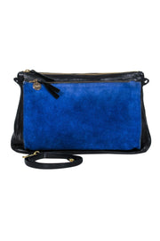 Current Boutique-Clare V. - Black Leather Square Crossbody w/ Blue Suede Pocket