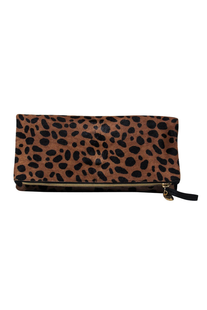 Clare V. - Brown Leopard Print Calf Hair Fold-Over Zippered Clutch –  Current Boutique
