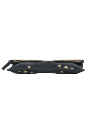 Current Boutique-Clare V. - Grey Suede Pouch w/ Metallic Gold Stars and Zippered Top