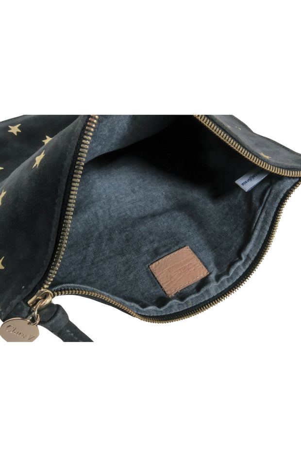 Current Boutique-Clare V. - Grey Suede Pouch w/ Metallic Gold Stars and Zippered Top