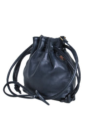 Current Boutique-Clare V. - Navy Leather Drawstring Bucket-Style Crossbody