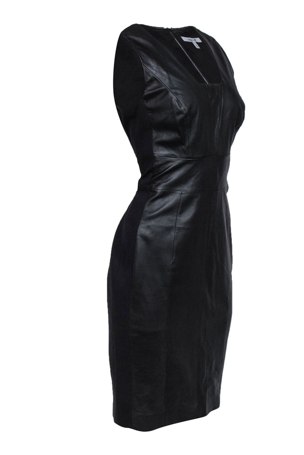 Current Boutique-Classiques Entier - Black Leather & Stretch Knit Sheath Dress Sz 8
