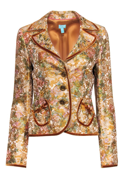 Current Boutique-Classiques Entier - Golden Embroidered Brocade Jacket w/ Velvet Sz M