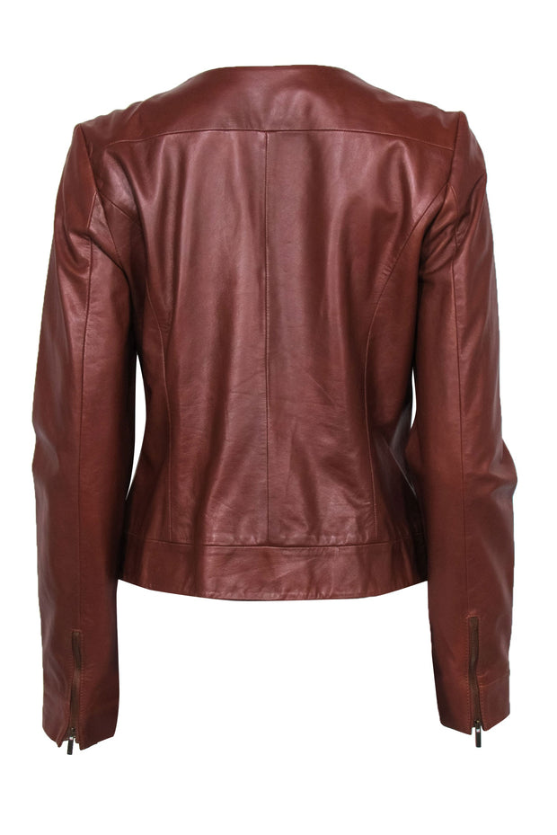 Current Boutique-Classiques Entier - Rich Brown Smooth Leather Zip-Up Jacket Sz M