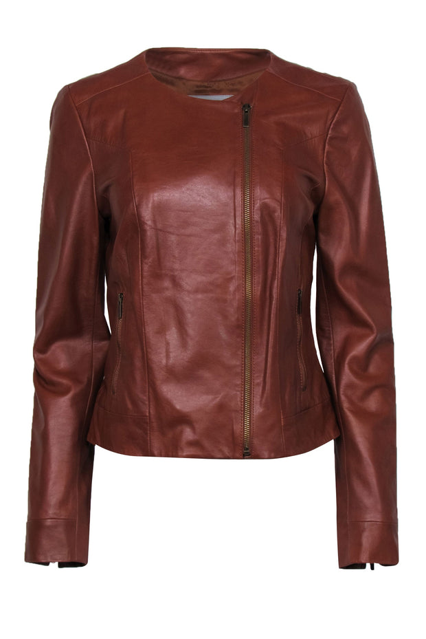 Current Boutique-Classiques Entier - Rich Brown Smooth Leather Zip-Up Jacket Sz M
