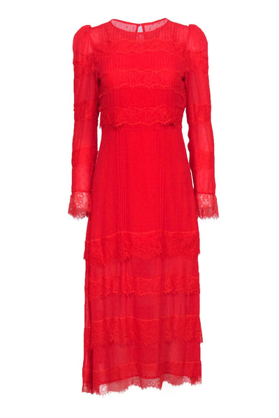 Current Boutique-Cleobella – Red Lace Tiered Midi Dress Sz XS