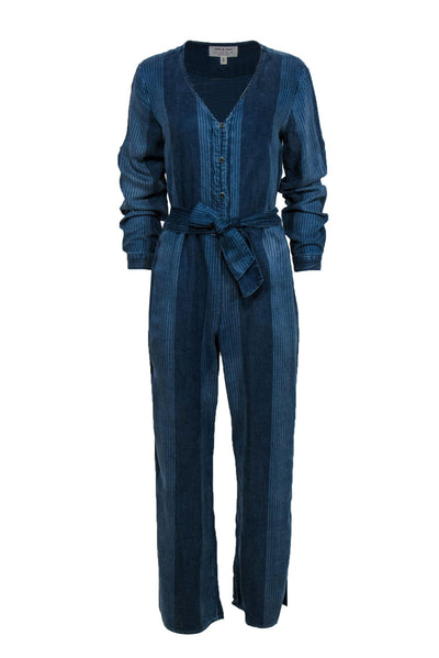 Current Boutique-Cloth & Stone by Anthropologie - Blue Chambray Striped Long Sleeve Jumpsuit Sz S