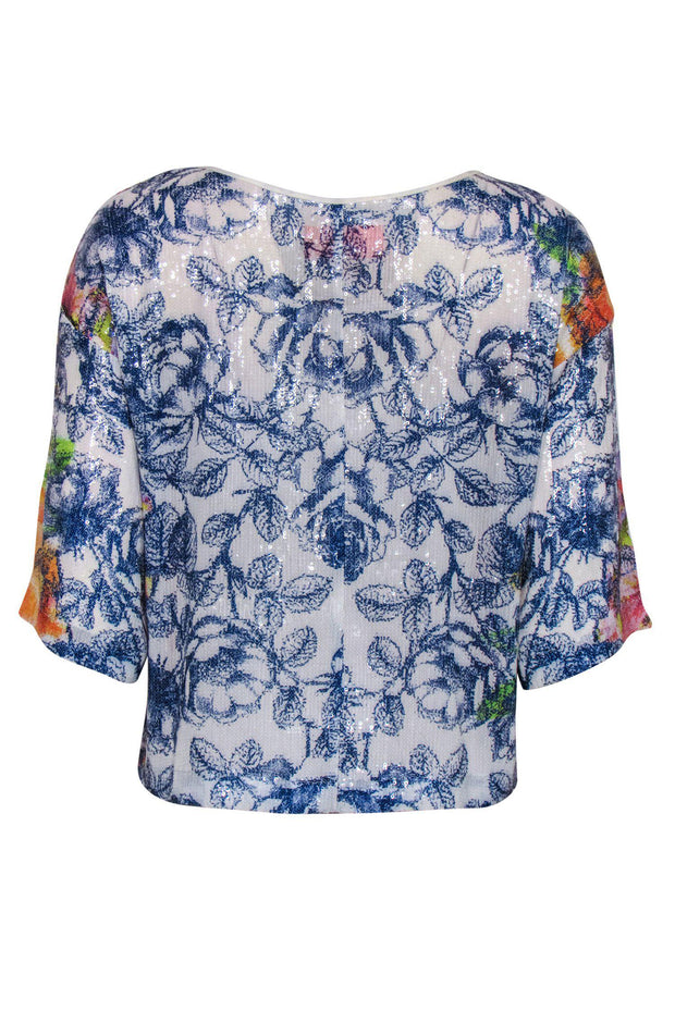 Current Boutique-Clover Canyon - Multicolored Tropical Floral Print Sequin "Birds of a Feather" Blouse Sz S