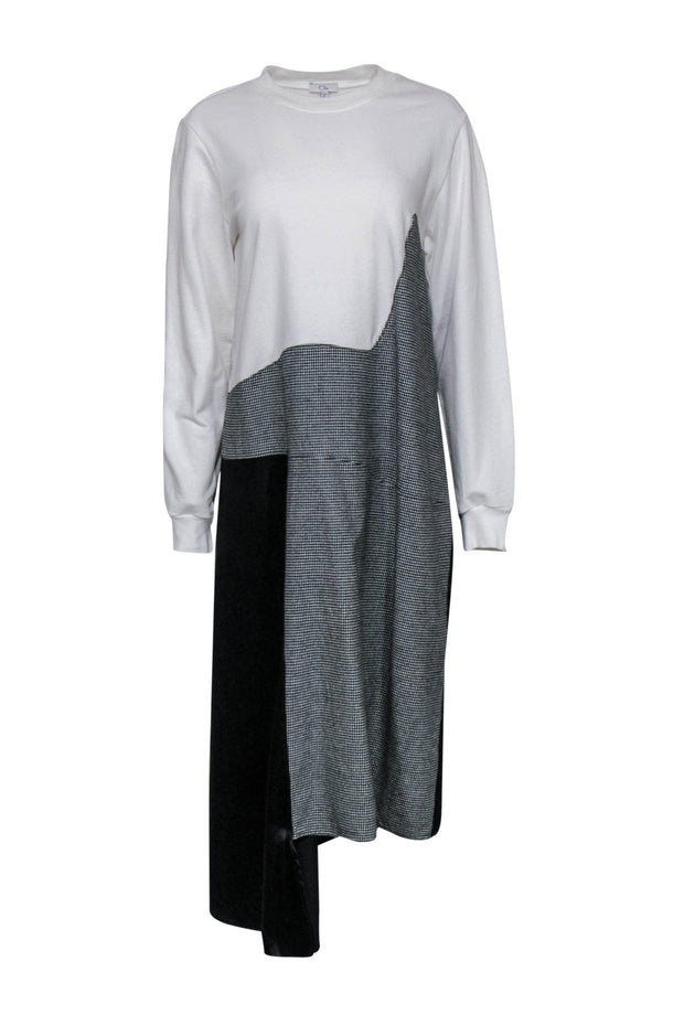 Current Boutique-Clu - White, Grey & Black Houndstooth Sweatshirt-Style Midi Dress Sz S