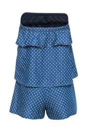 Current Boutique-Club Monaco - Blue Chambray Polka Dot Embossed Tiered Strapless "Leele" Romper Sz 2