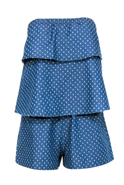 Current Boutique-Club Monaco - Blue Chambray Polka Dot Embossed Tiered Strapless "Leele" Romper Sz 2