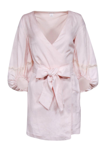 Current Boutique-Club Monaco - Blush Pink Linen Blend Crop Sleeve Wrap Dress Sz 0