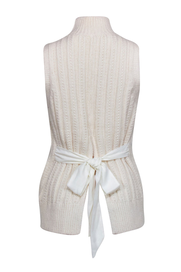 Current Boutique-Club Monaco - Cream Cable Tie Knit Turtleneck Sweater Vest w/ Split Back Sz SP