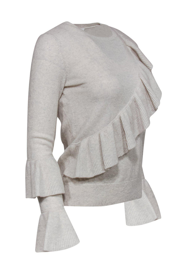 Current Boutique-Club Monaco - Grey Cashmere Sweater w/ Ruffles Sz S