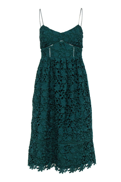 Current Boutique-Club Monaco - Hunter Green Floral Lace Sleeveless Midi Dress Sz 0