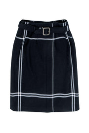 Current Boutique-Club Monaco - Navy Plaid Faux Wrap A-Line Skirt Sz 00
