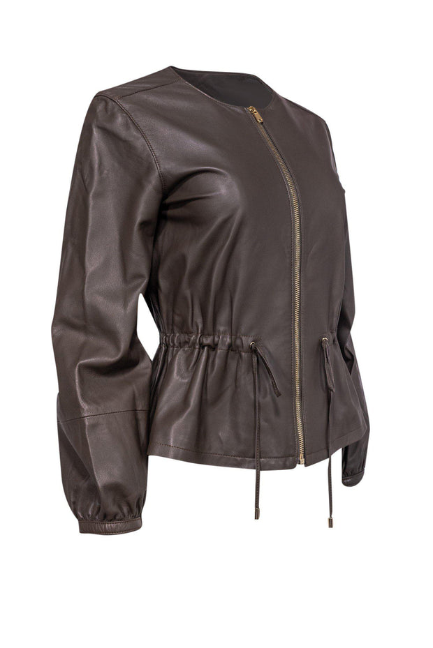 Current Boutique-Club Monaco - Olive Green Leather Jacket w/ Drawstring Waist Sz XS