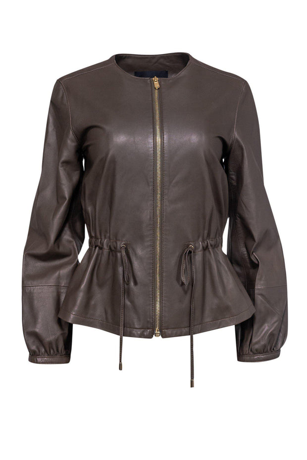 Current Boutique-Club Monaco - Olive Green Leather Jacket w/ Drawstring Waist Sz XS