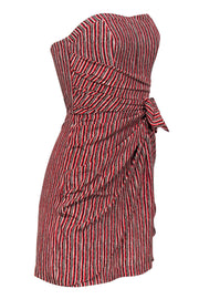 Current Boutique-Club Monaco - Red & Brown Printed Draped Cocktail Dress Sz 0