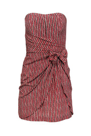 Current Boutique-Club Monaco - Red & Brown Printed Draped Cocktail Dress Sz 0