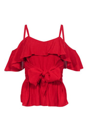 Current Boutique-Club Monaco - Red Sleeveless Blouse w/ Cold Shoulders & Flounce Hem Sz XXS