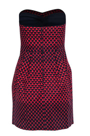 Current Boutique-Club Monaco - Red Strapless Mini Dress w/ Navy Hearts Sz 6