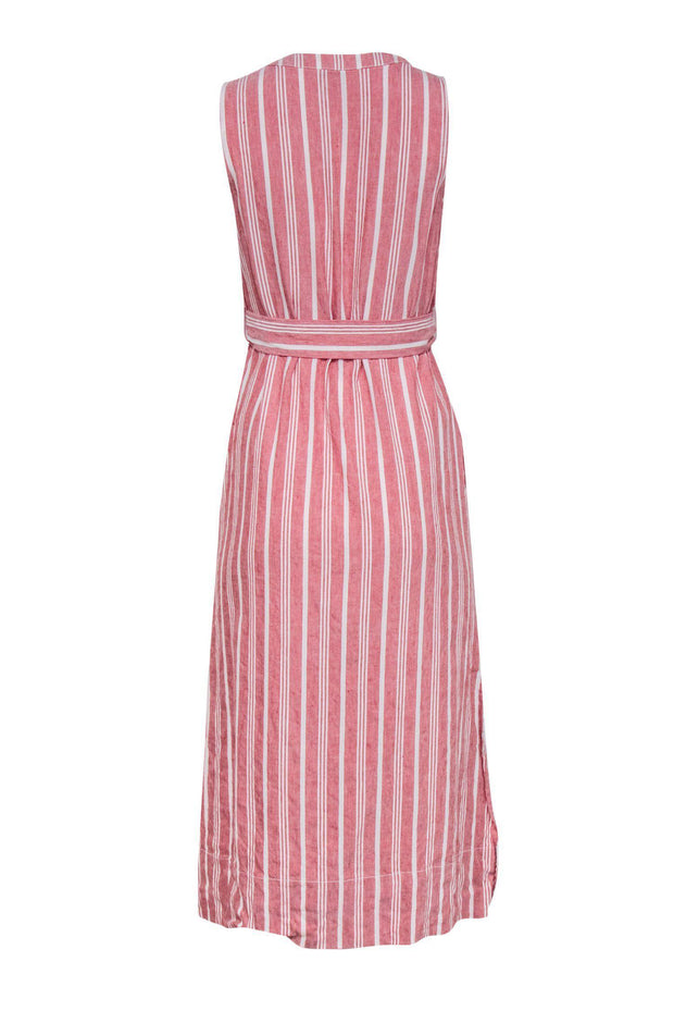Current Boutique-Club Monaco - Red & White Striped Linen Blend Button Front Dress Sz 2