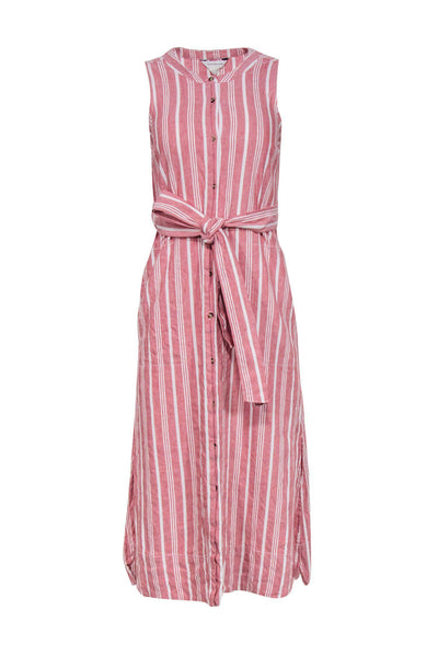 Current Boutique-Club Monaco - Red & White Striped Linen Blend Button Front Dress Sz 2