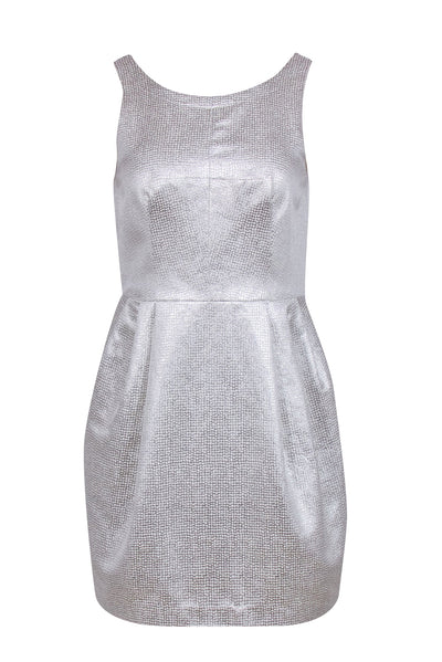 Current Boutique-Club Monaco - Silver Metallic Mini Fit & Flare Cocktail Dress w/ High Neckline Sz 4