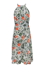 Current Boutique-Club Monaco - White, Green & Orange Textured Sleeveless Floral Print A-Line Dress w/ Belt Sz 0