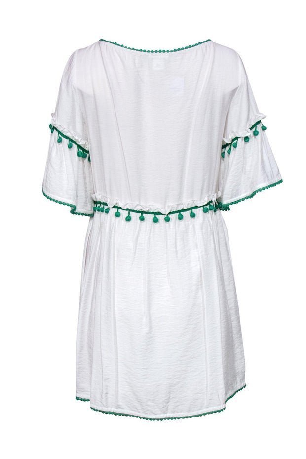 Current Boutique-Club Monaco - White Shift Dress w/ Green Pom Pom Tassels Sz S