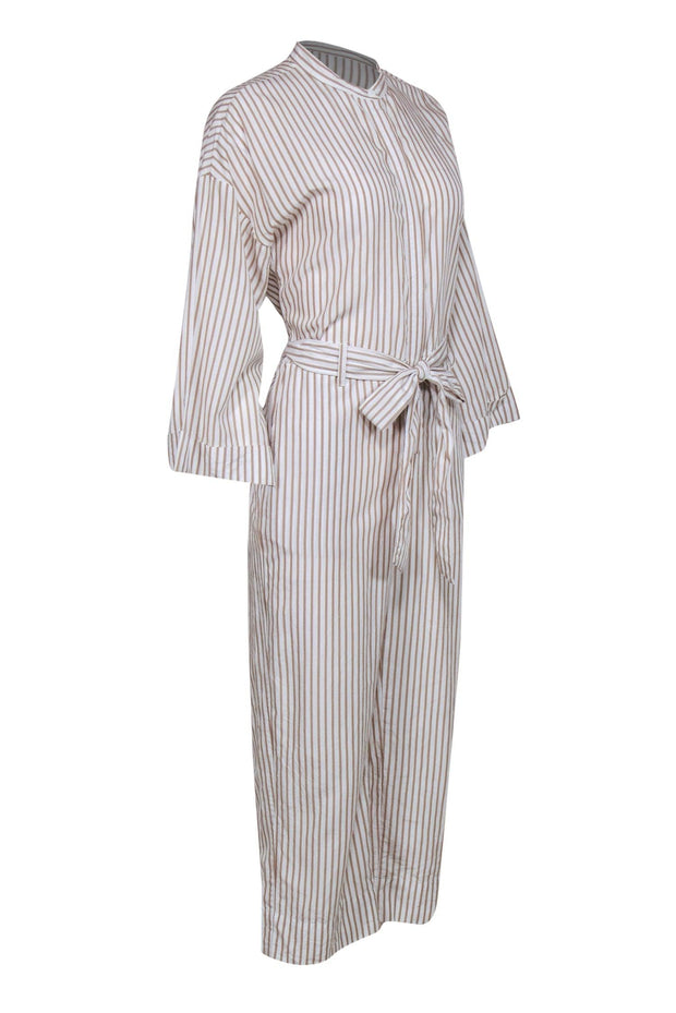 Current Boutique-Club Monaco - White & Taupe Striped Belted Jumpsuit Sz 4