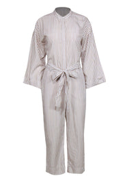 Current Boutique-Club Monaco - White & Taupe Striped Belted Jumpsuit Sz 4