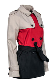 Current Boutique-Coach - Beige, Black & Red Colorblocked Trench Coat Sz M