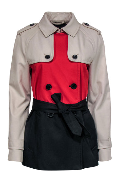 Current Boutique-Coach - Beige, Black & Red Colorblocked Trench Coat Sz M