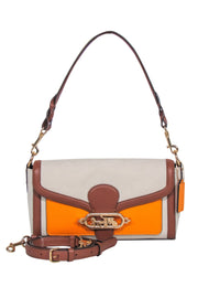 Current Boutique-Coach - Beige, Brown & Orange Fabric & Leather Fold-Over Convertible Crossbody