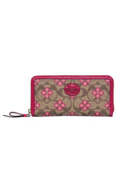 Current Boutique-Coach - Beige Monogram & Floral Print Wallet w/ Pink Trim