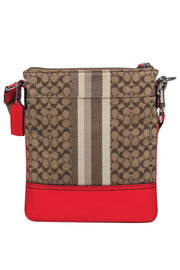 Current Boutique-Coach - Beige Monogram Print Crossbody w/ Red Leather & Sparkly Striped Trim