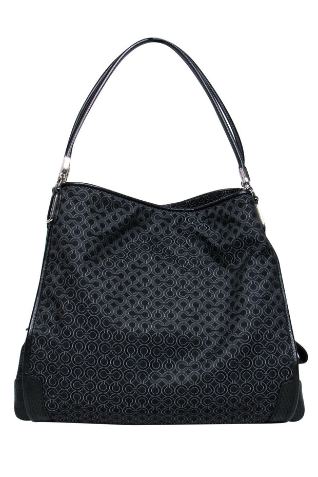 Current Boutique-Coach - Black "C" Logo Canvas Handbag w/ Leather Snakeskin Print Trim