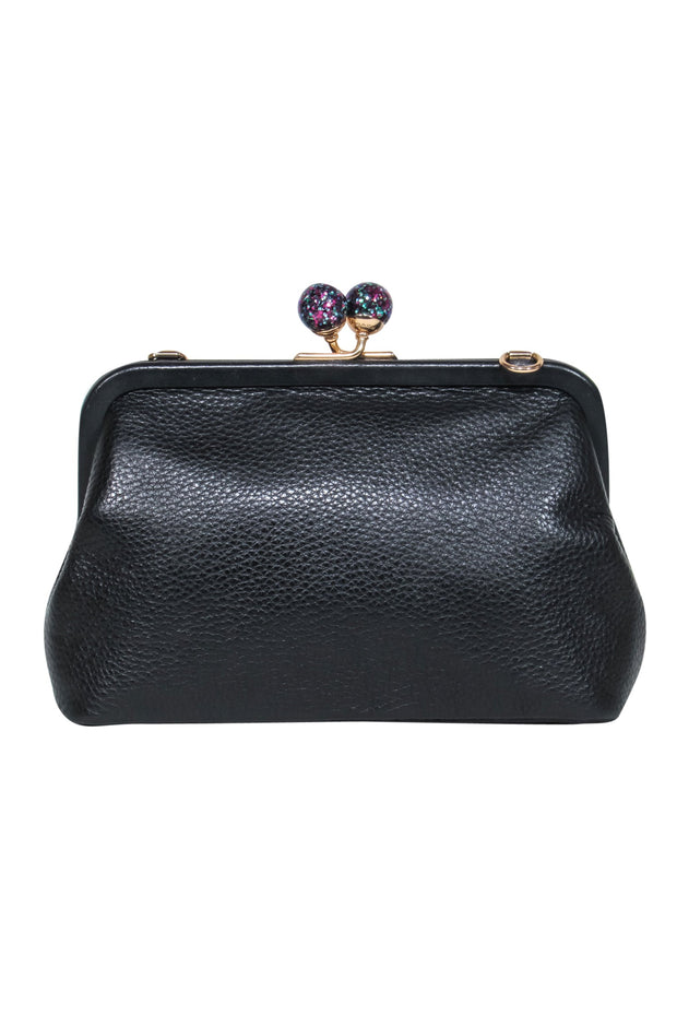 COACH VINTAGE BLACK LEATHER KISS-LOCK COIN POUCH