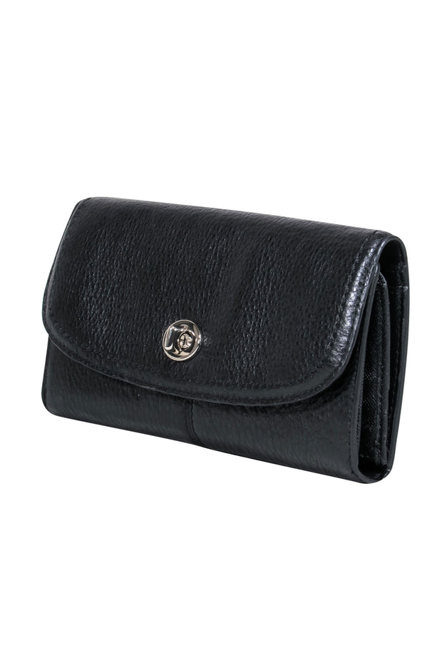 Current Boutique-Coach - Black Leather Flap Continental Wallet w/ Twist Lock