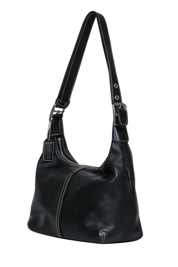 Current Boutique-Coach - Black Leather Shoulder Bag w/ White Stitching