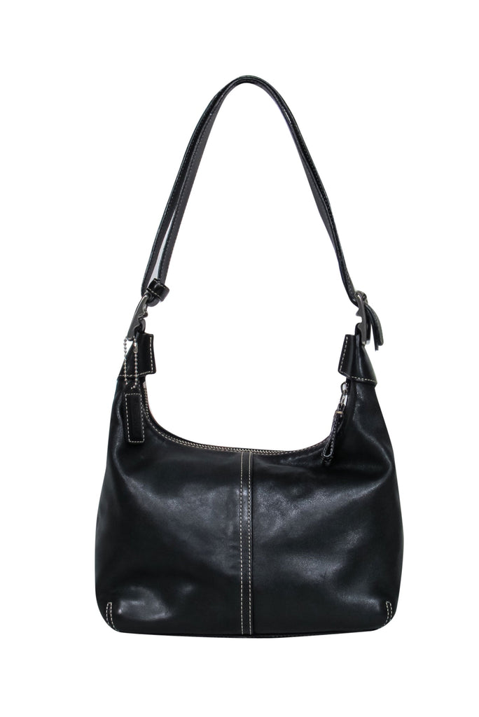 Coach - Black Leather Shoulder Bag w/ White Stitching – Current 