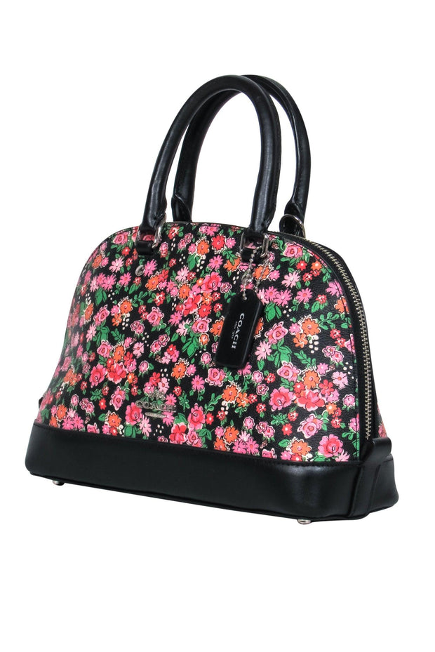Coach - Black & Pink Floral Mini Bowler-Style Pebbled Leather Handbag –  Current Boutique